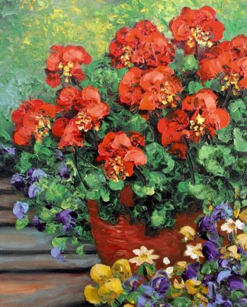 Geranium Flower Pot by Anna Good. (Oil Still Life Painting)