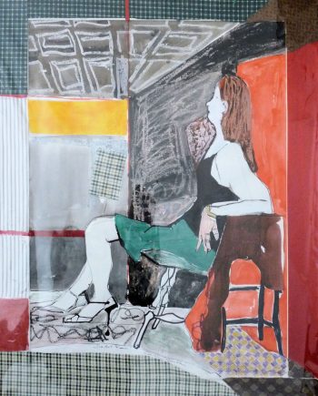 The Art Studio by Carolyn Schlam. (Figurative Mixed Media Painting)