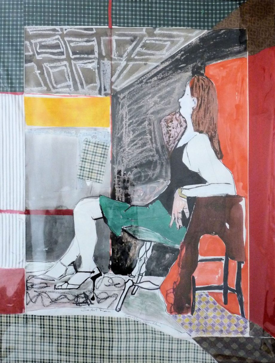 The Art Studio by Carolyn Schlam. (Figurative Mixed Media Painting)