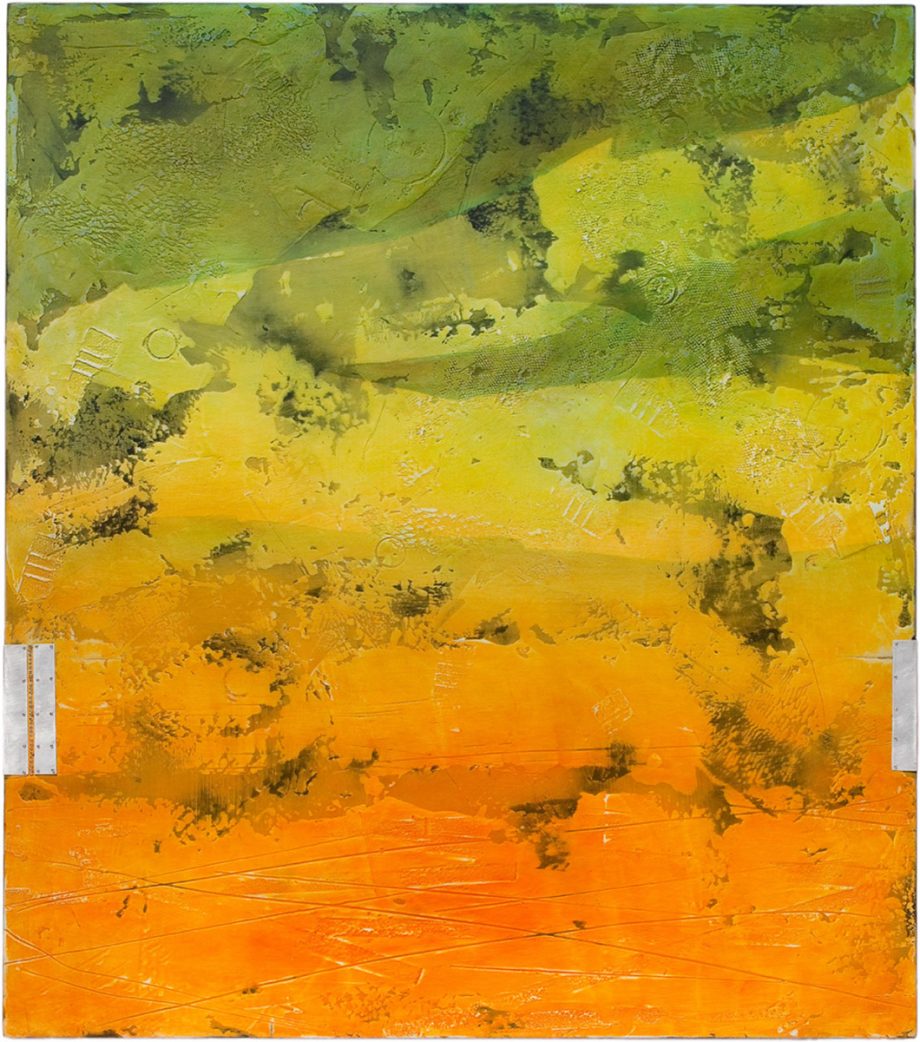 Aegean Golden Hour Fresco by Helene Steene. (Abstract Mixed Media Painting)