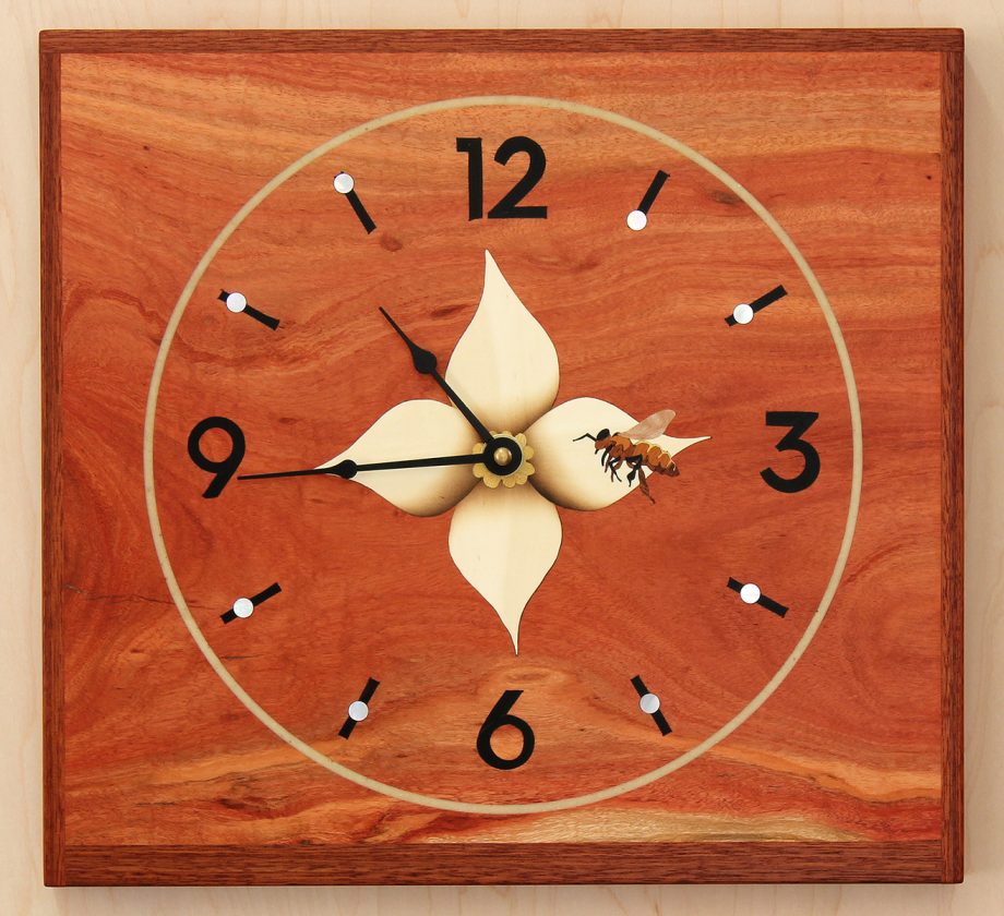 Bee on Flower Clock by Matthew Werner. (Hand-made Wooden Clock)