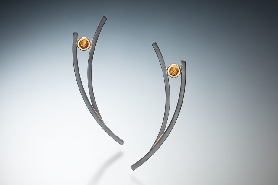Oxidized Curved Earrings by Ilene Schwartz. (Hand-made Silver Earrings)