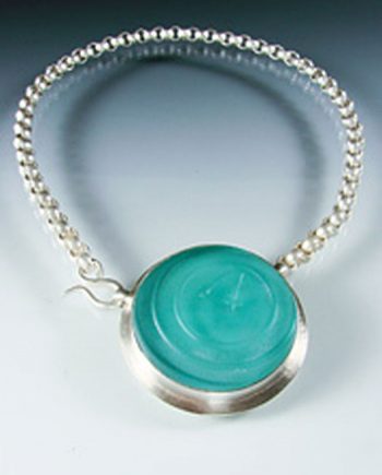 Round Vintage Glass Choker Necklace by Amy Faust. (Hand-made Silver Necklace)