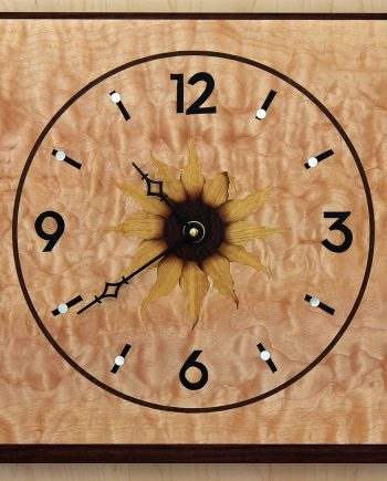 Sunflower Clock, Square by Matthew Werner. (Hand-made Wooden Clock)