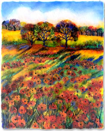 Golden Hour Poppies. Glass Wall Art by Anne Nye