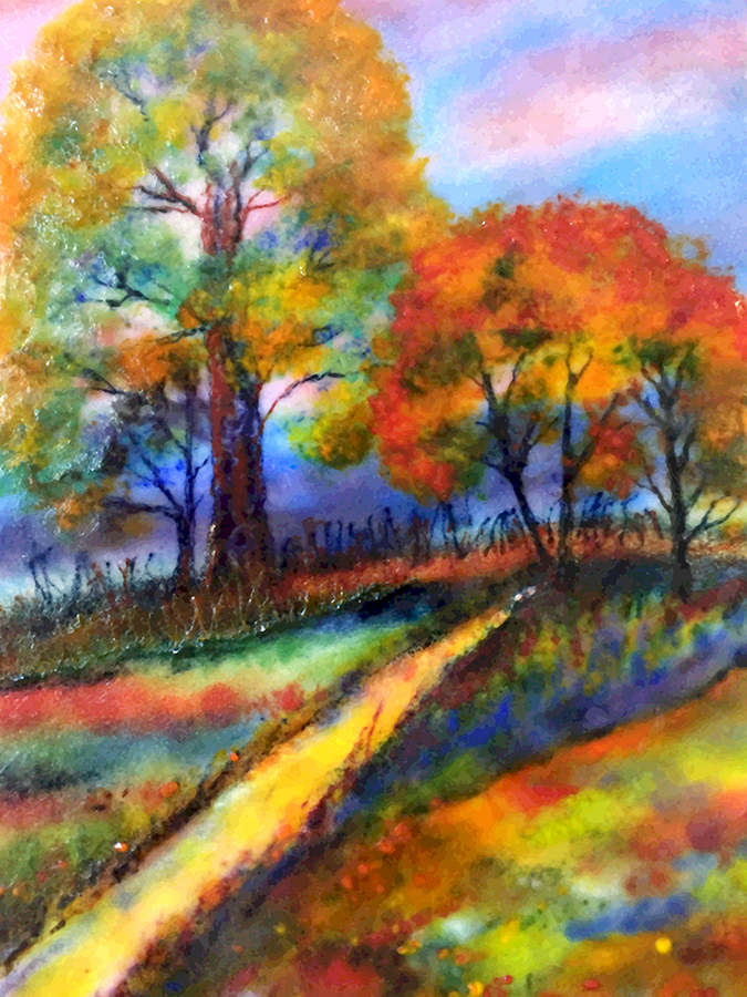 Pathway to Autumn. Glass Wall Art by Anne Nye
