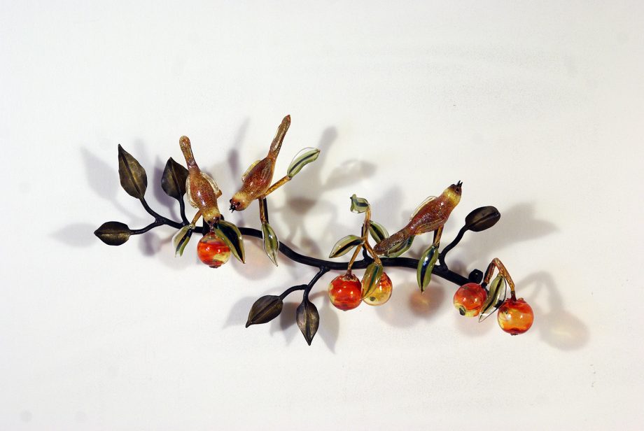 Birds with Fruit by Loy Allen (Glass Wall Sculpture)