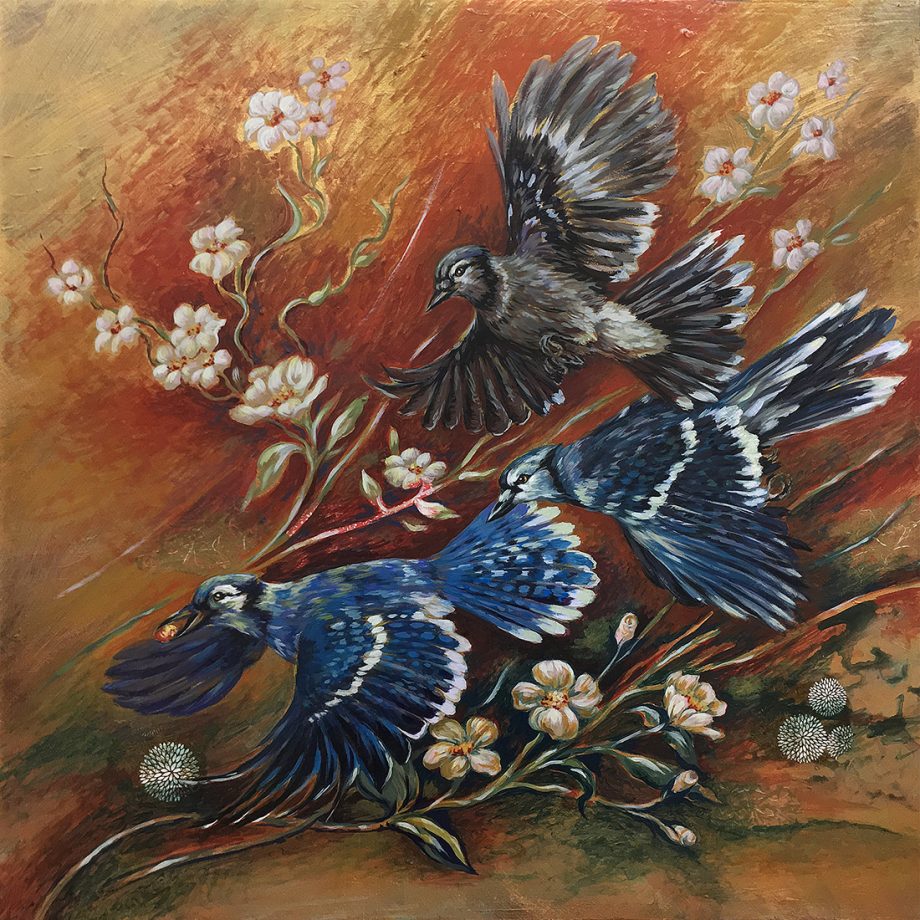 Blue Jay Chase by Lori Bradley (Acrylic Painting)