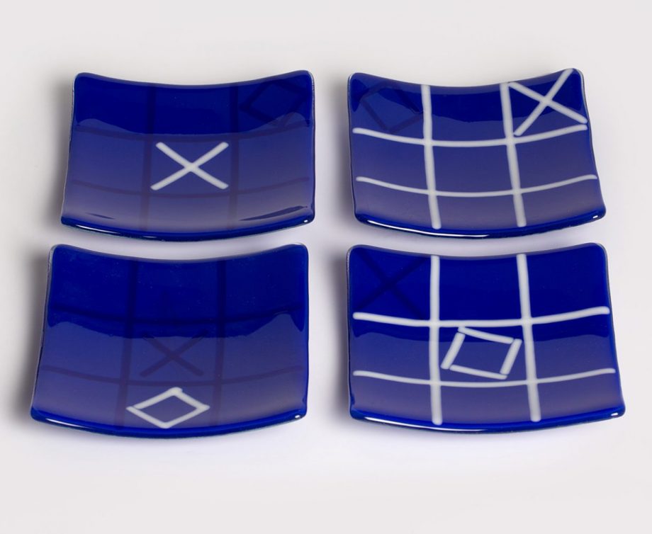 Cobalt tic-tac-toe plates by Melody Lane (Art Glass)