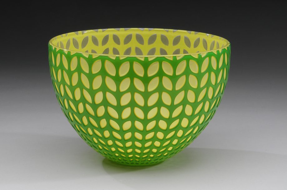 Green Leaf Bowl. Art Glass Bowl by Carrie Gustafson